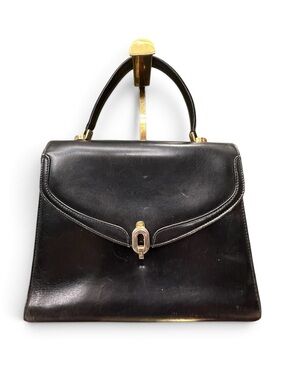 Vintage 1970s Bally International Black Leather Top Handle Bag Made in Italy